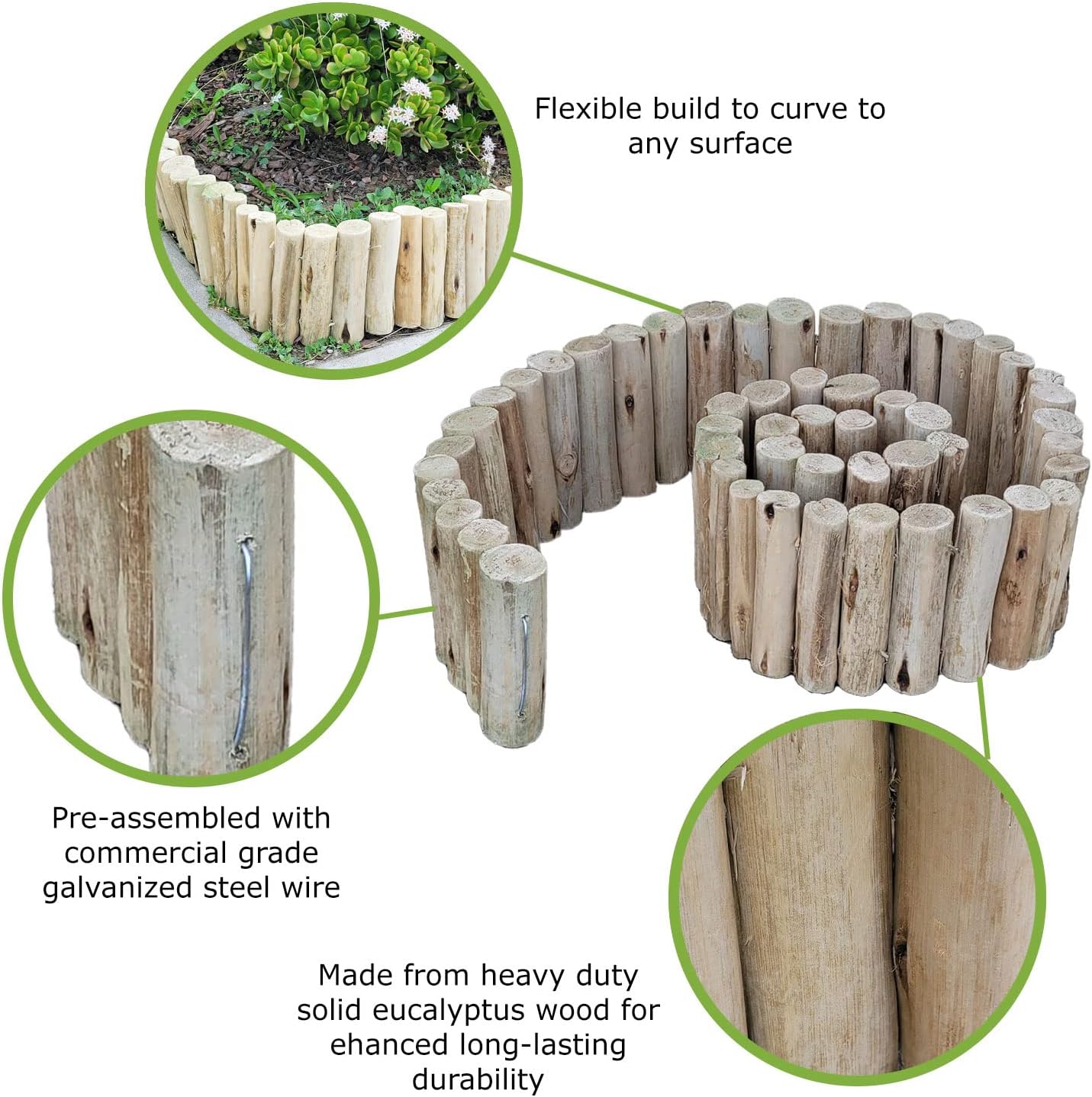 FOREVER BAMBOO Natural Eucalyptus Wood Solid Log for Garden Edging Lawn Landscape Fence Borders 72 in L x 6 in H x 1.25