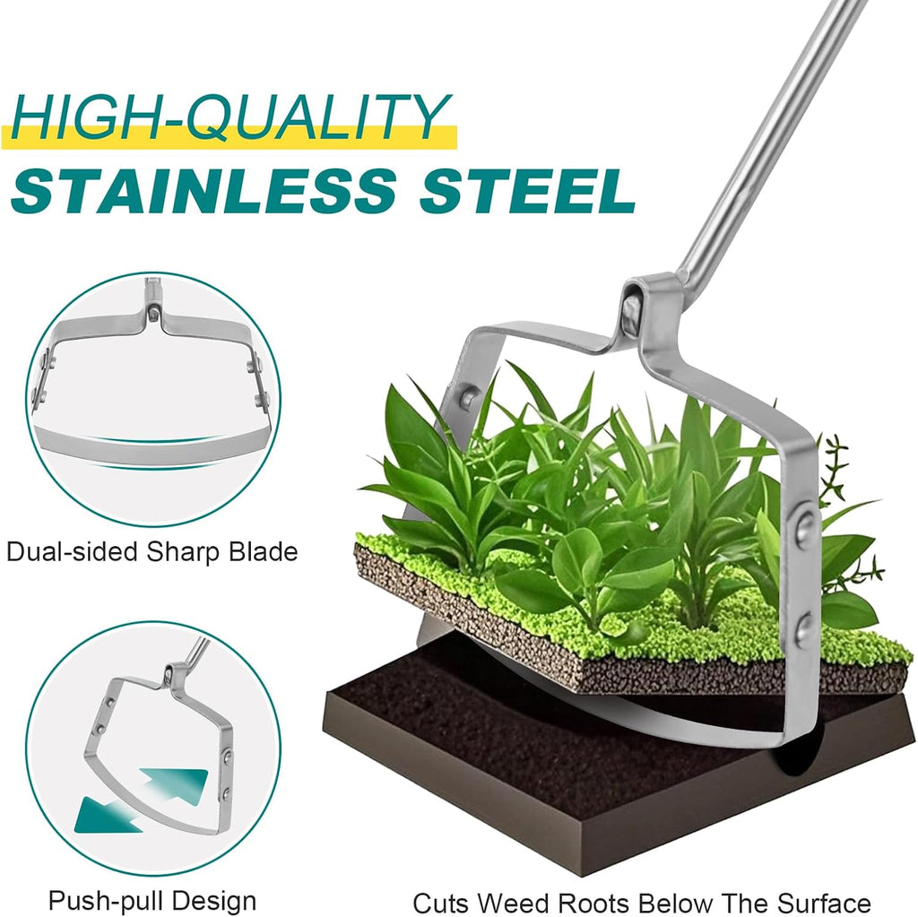 Berry&Bird Hula Weeding Hoe, 17.3'' Stainless Steel Stirrup Hoe Wood Grip | Dual sharp stainless steel blade, wood