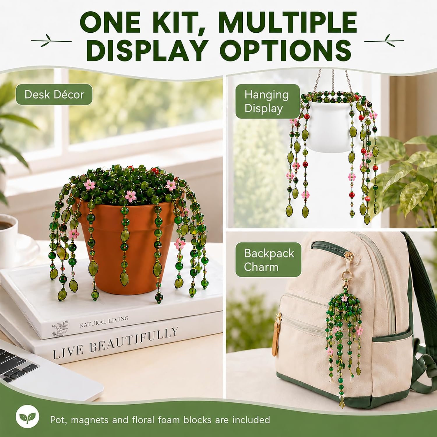 Scvotier Beaded Plant Kits with Wire and Beads (Complete Kit with Pots & Foam)