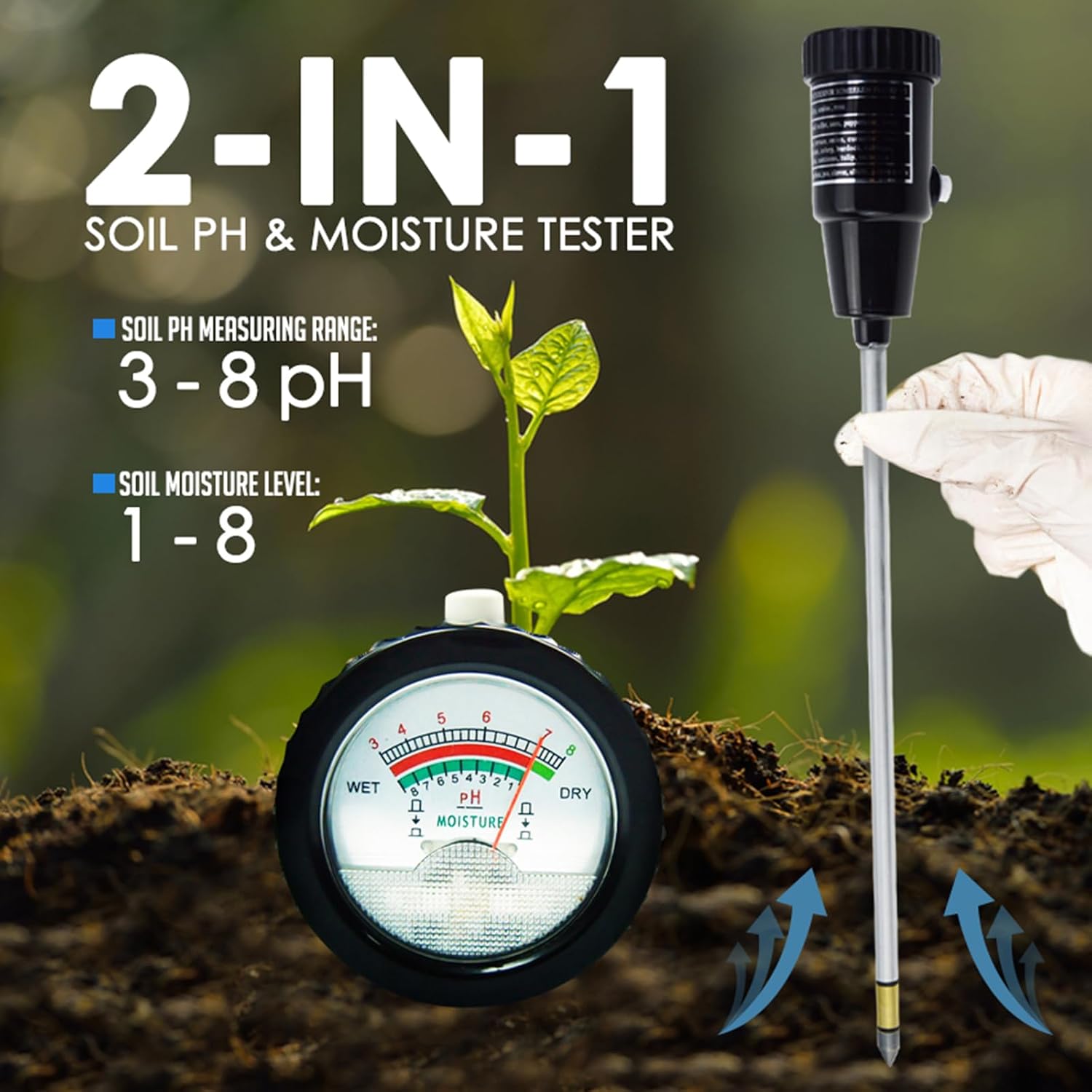 Soil PH Meter, Soil Moisture Sensor Meter, Soil PH Tester Gardening Tool Kits for Plant, Tree, Soil Tester for Moisture