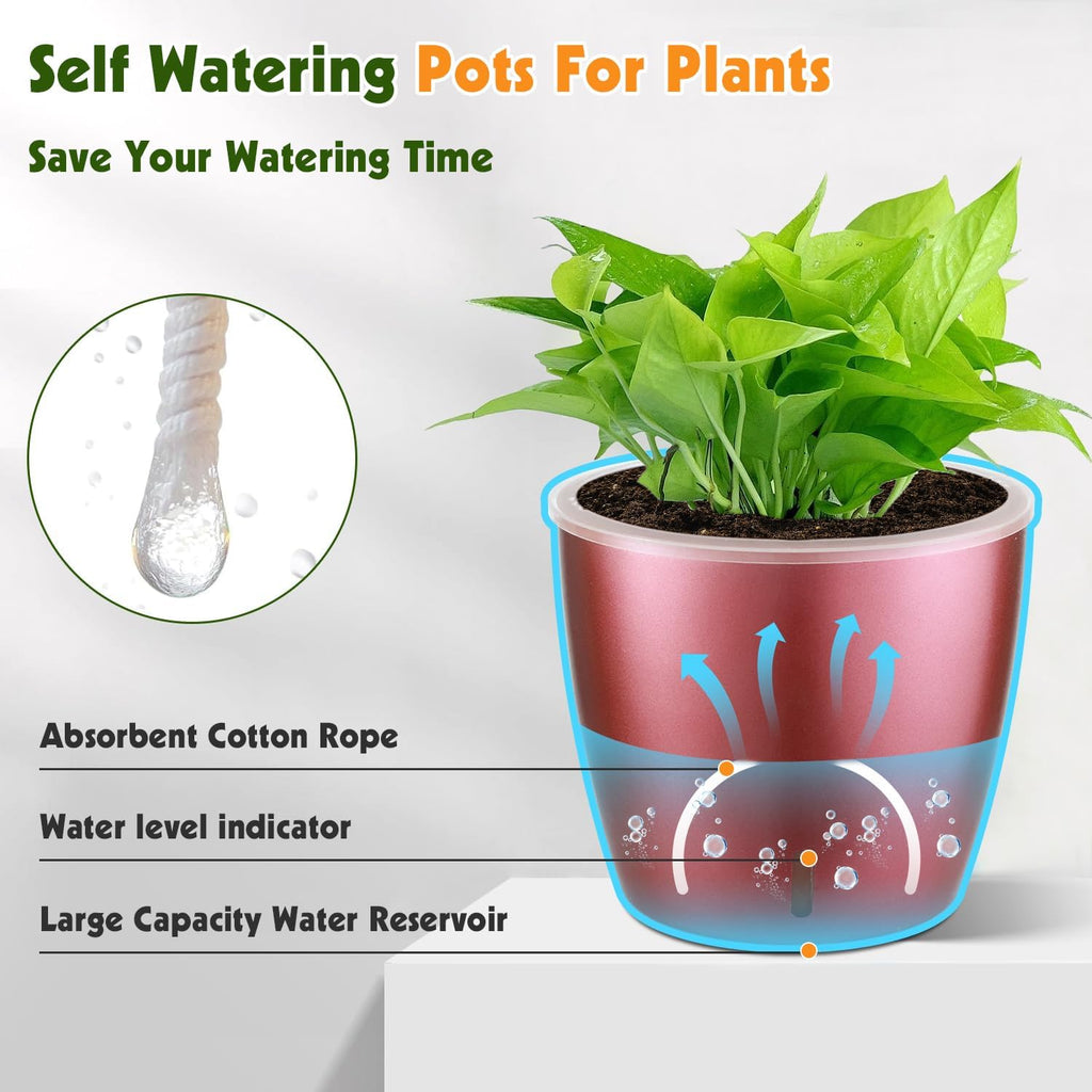Self Watering Pots for Indoor Plants, 4-Pack 6.7'' Self Watering Planter with Drainage Holes, Small African Violet Pots