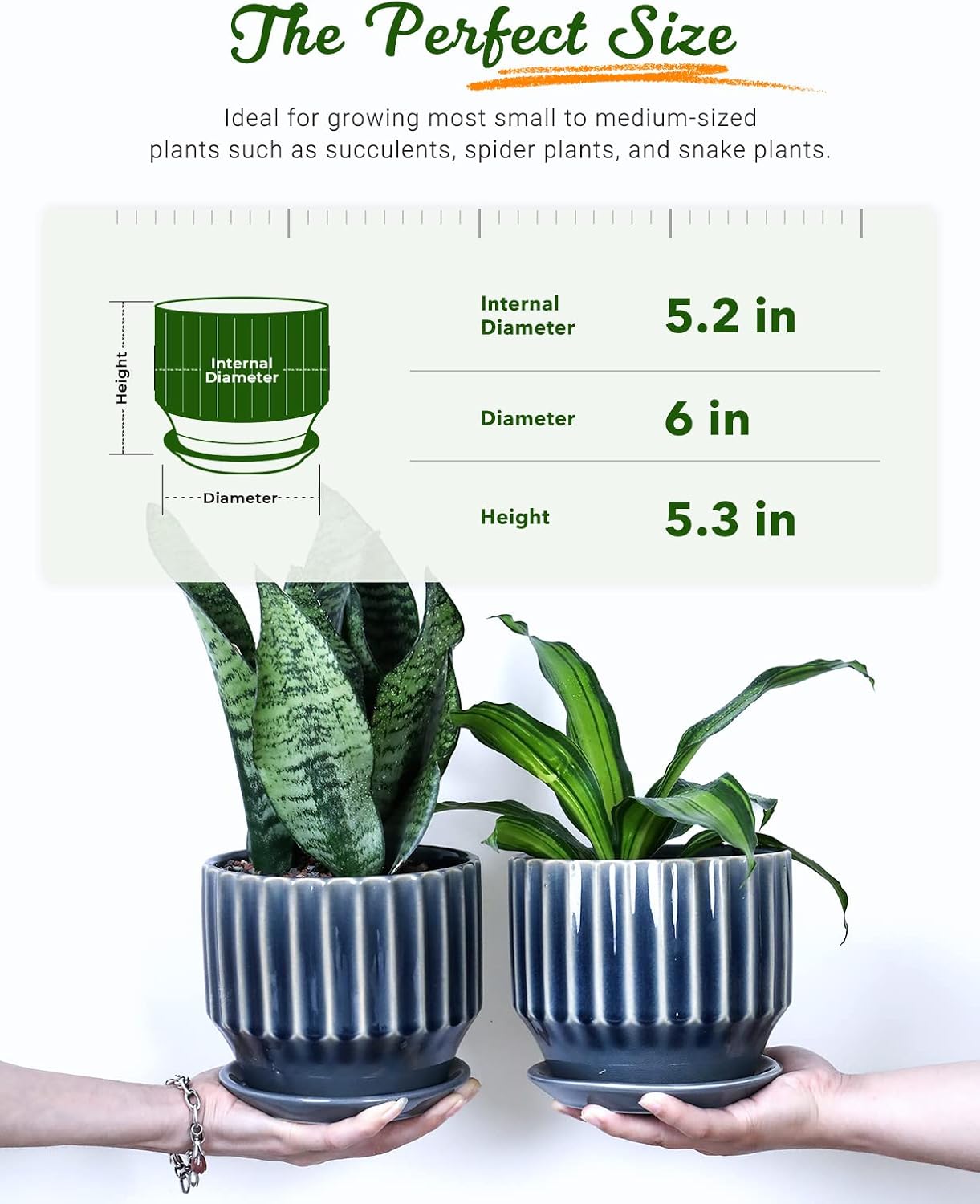 Plant Pots 6 inch Ceramic Pots for Indoor Plants Set of 2 Flower Pots Unique Crackle Glaze Design Plant Pots with