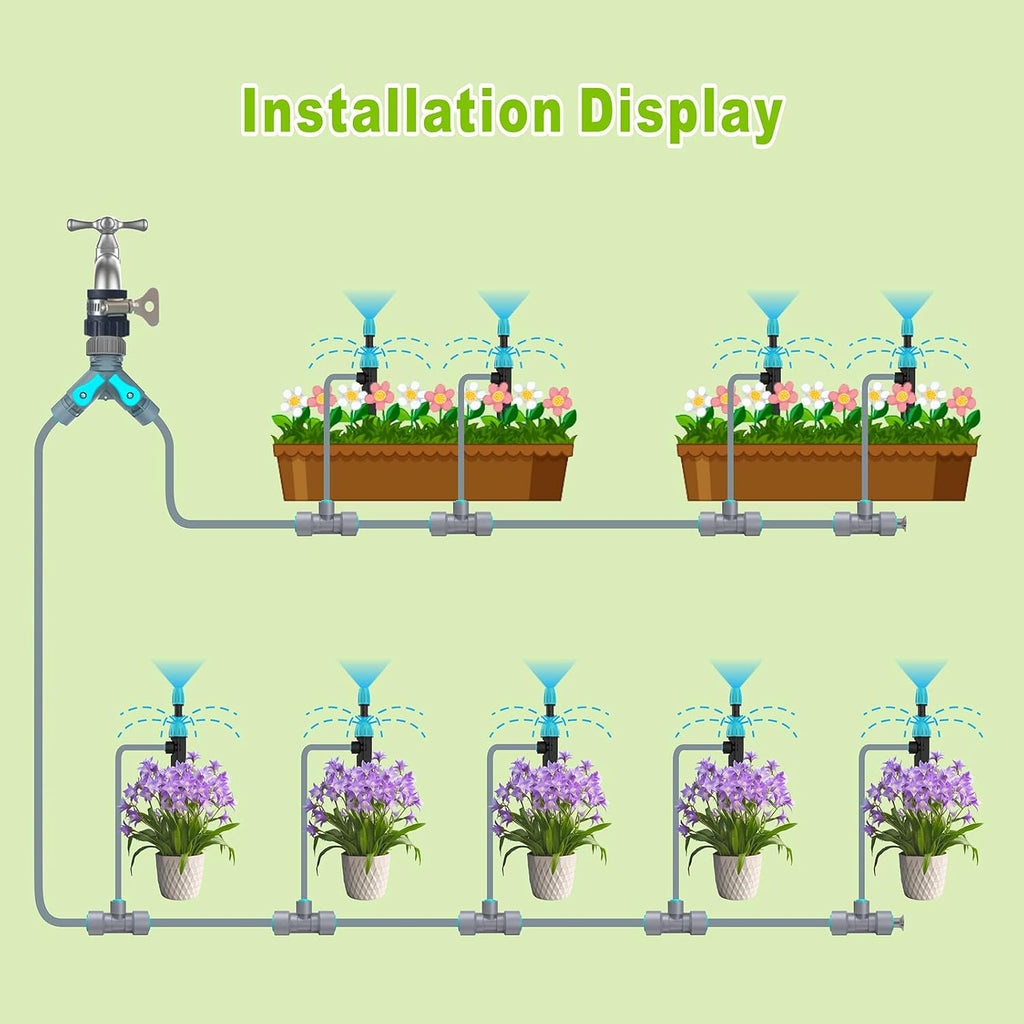 98ft Drip Irrigation Kit, Upgraded Quick-Connect System with Adjustable Nozzles & Durable Hoses, Complete Garden