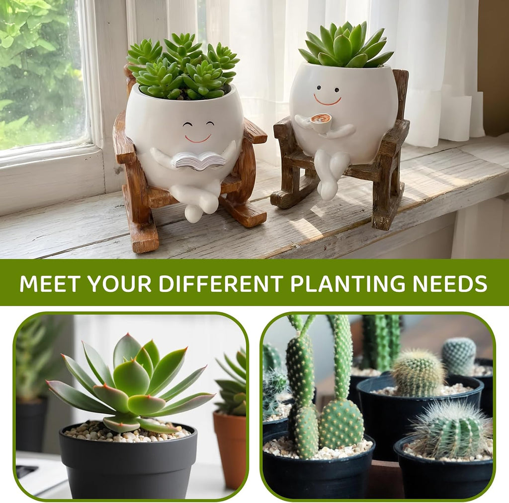 2 PCS Rocking Smily Face Planter Pot, Cute Plant Pots Plants | Cute Plant Pots for Indoor Outdoor Plants with Drainage