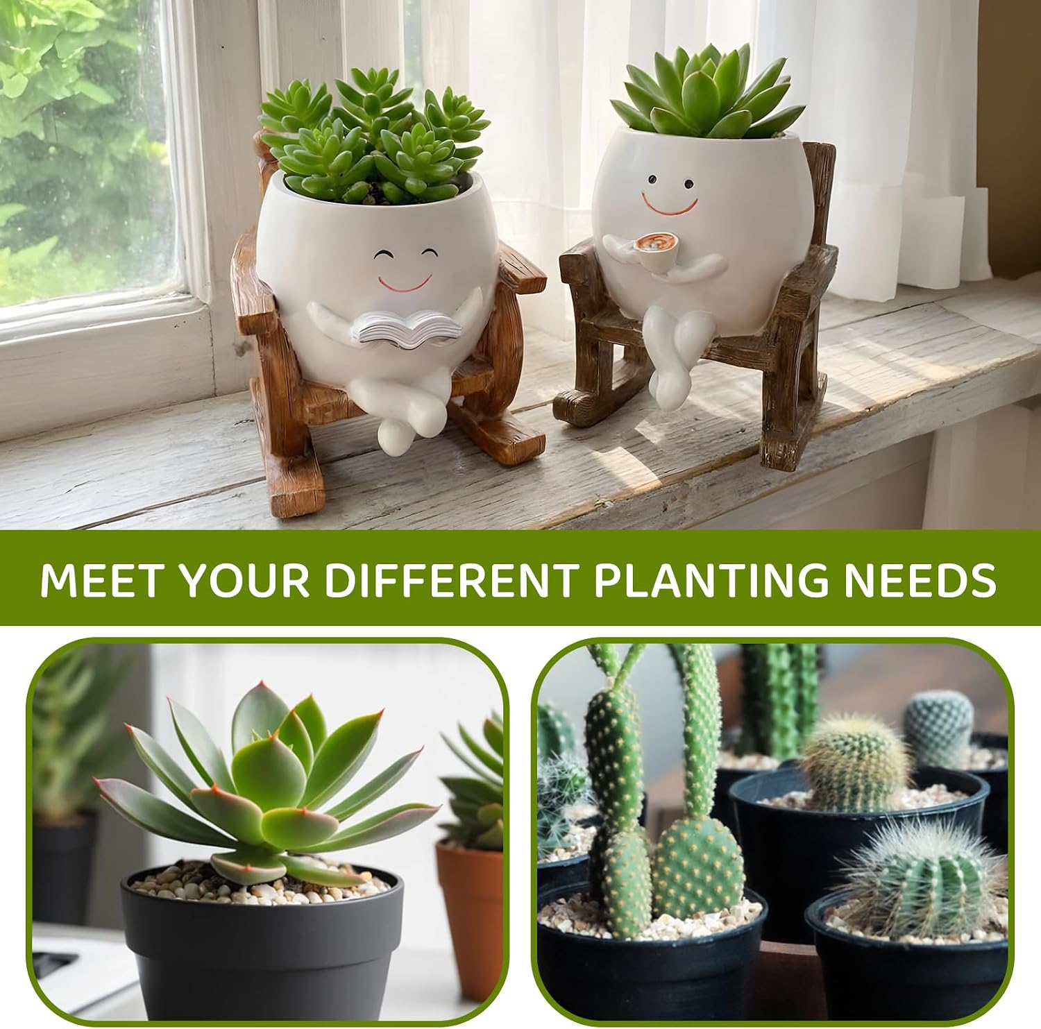 2 PCS Rocking Smily Face Planter Pot, Cute Plant Pots Plants | Cute Plant Pots for Indoor Outdoor Plants with Drainage