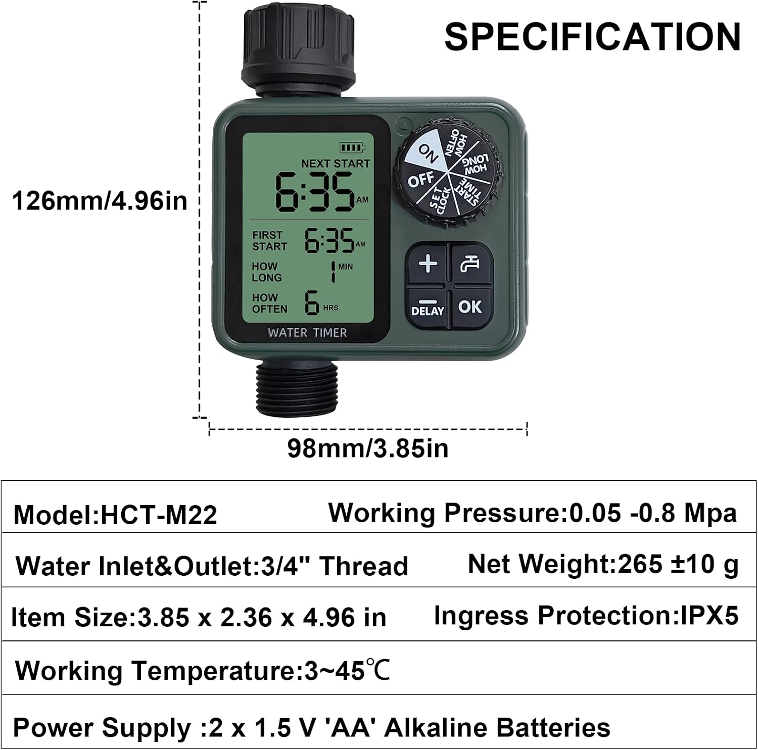 Programmable Water Timer for Garden Hose, Outdoor Sprinkler Timer with Rain Delay & Manual Mode,Inlaid Brass Connector