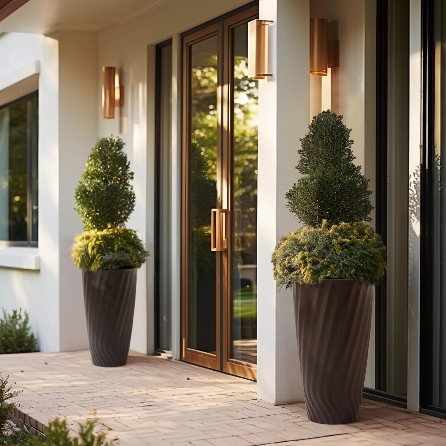 La Jolie Maison 24 Inch Tall Planters, Large Decorative Plant Pots Set of 2 | Tall Black Planter for Indoor and Outdoor