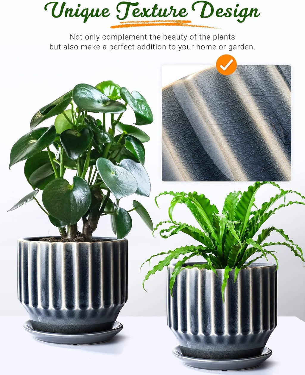 Plant Pots 6 inch Ceramic Pots for Indoor Plants Set of 2 Flower Pots Unique Crackle Glaze Design Plant Pots with