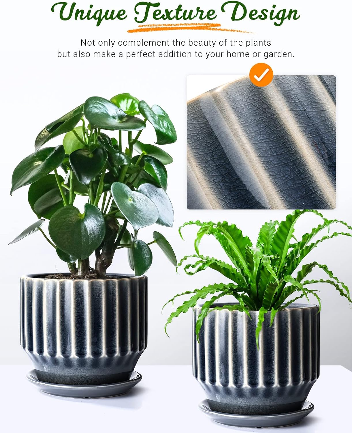 Plant Pots 6 inch Ceramic Pots for Indoor Plants Set of 2 Flower Pots Unique Crackle Glaze Design Plant Pots with