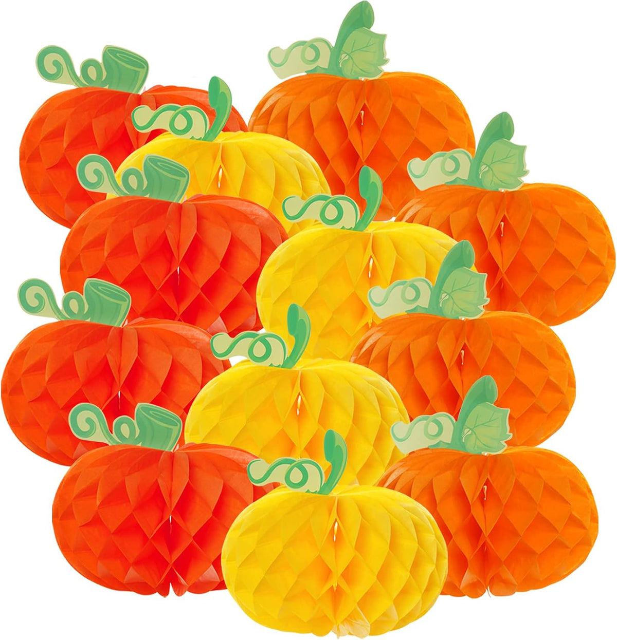 Sucrain 12 Pieces Tissue Paper Pumpkin 3D Honeycomb Pumpkins for Halloween Thanksgiving Party Favor Fall Festival Supplies （Orange, Red, Yellow）