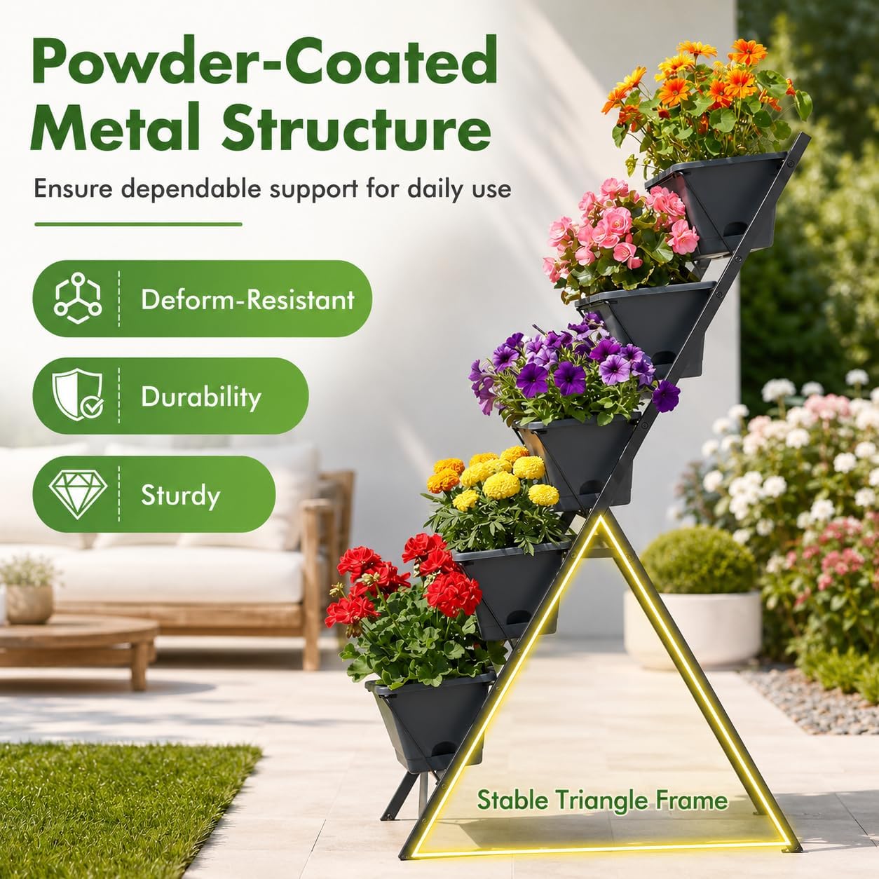 Giantex 5-Tier Vertical Garden Planter, Raised Garden Bed w/Drainage System & Removable Tray, Metal Frame Elevated