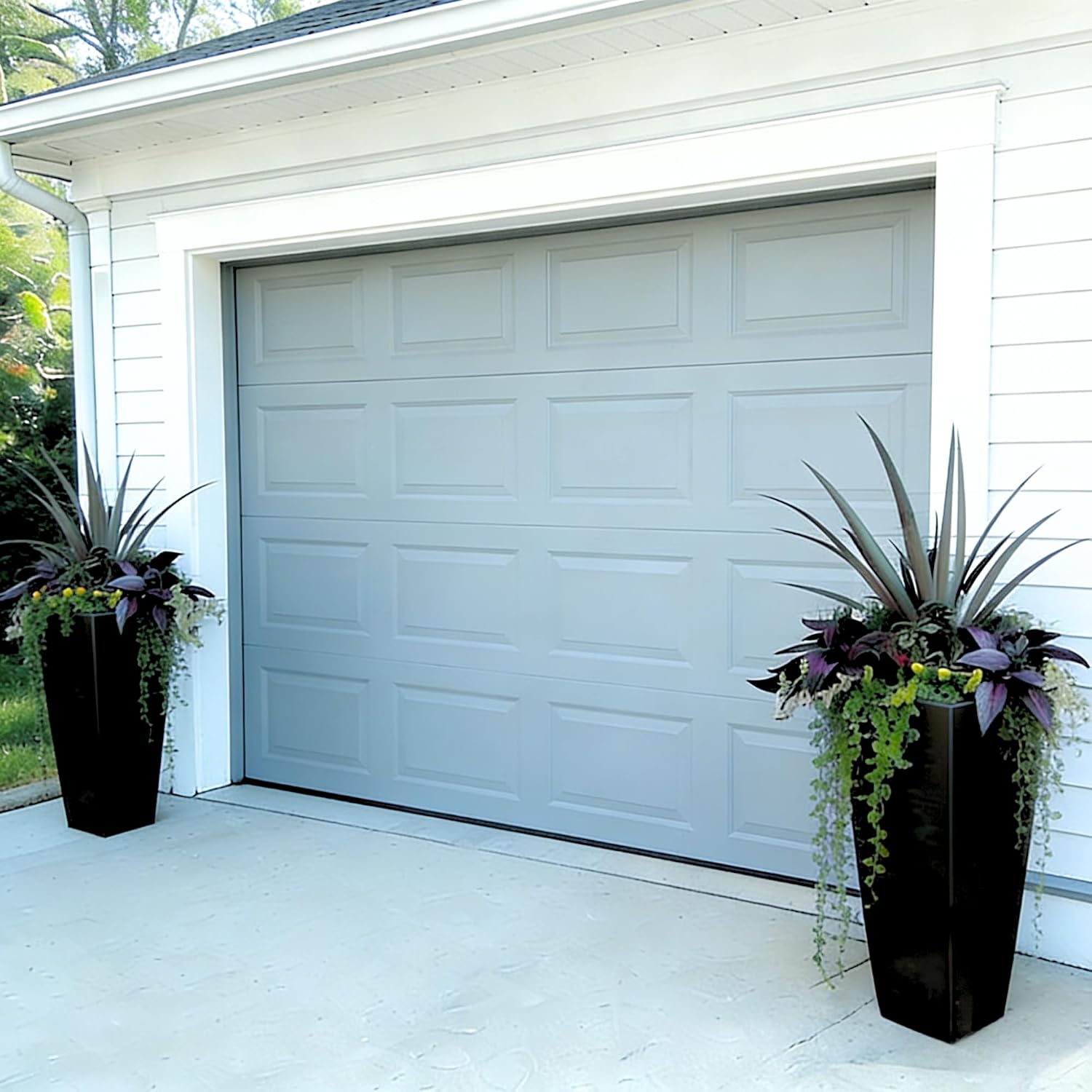 GreenShip 27 Inch Tall Planters Set of 2, Black Outdoor Planters | Weather resistant design with drainage hole and