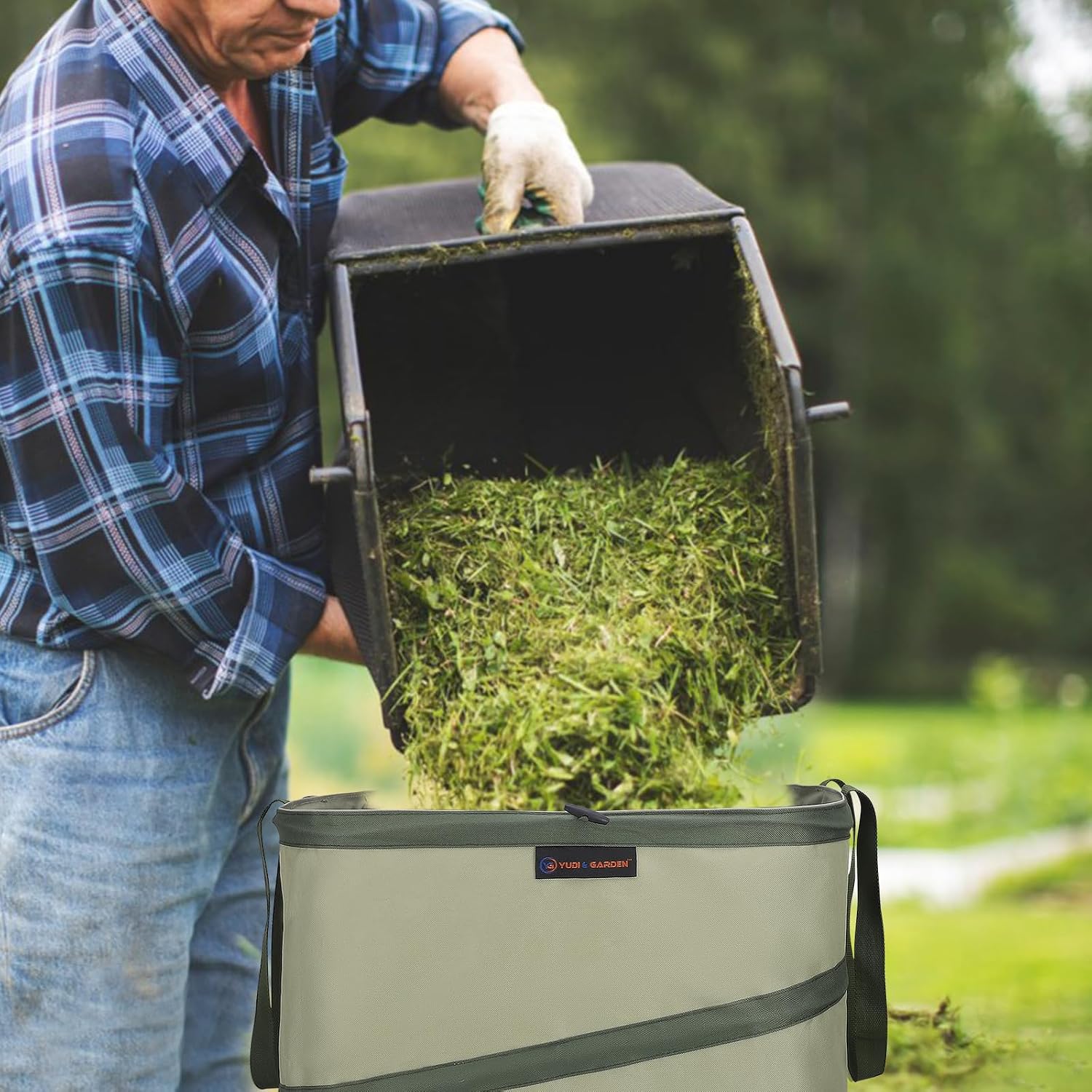 YUDI & GARDEN 46 Gallon Square Collapsible Yard Waste Containers | Collapsible Trash Can, For Collecting Weeds, Leaf
