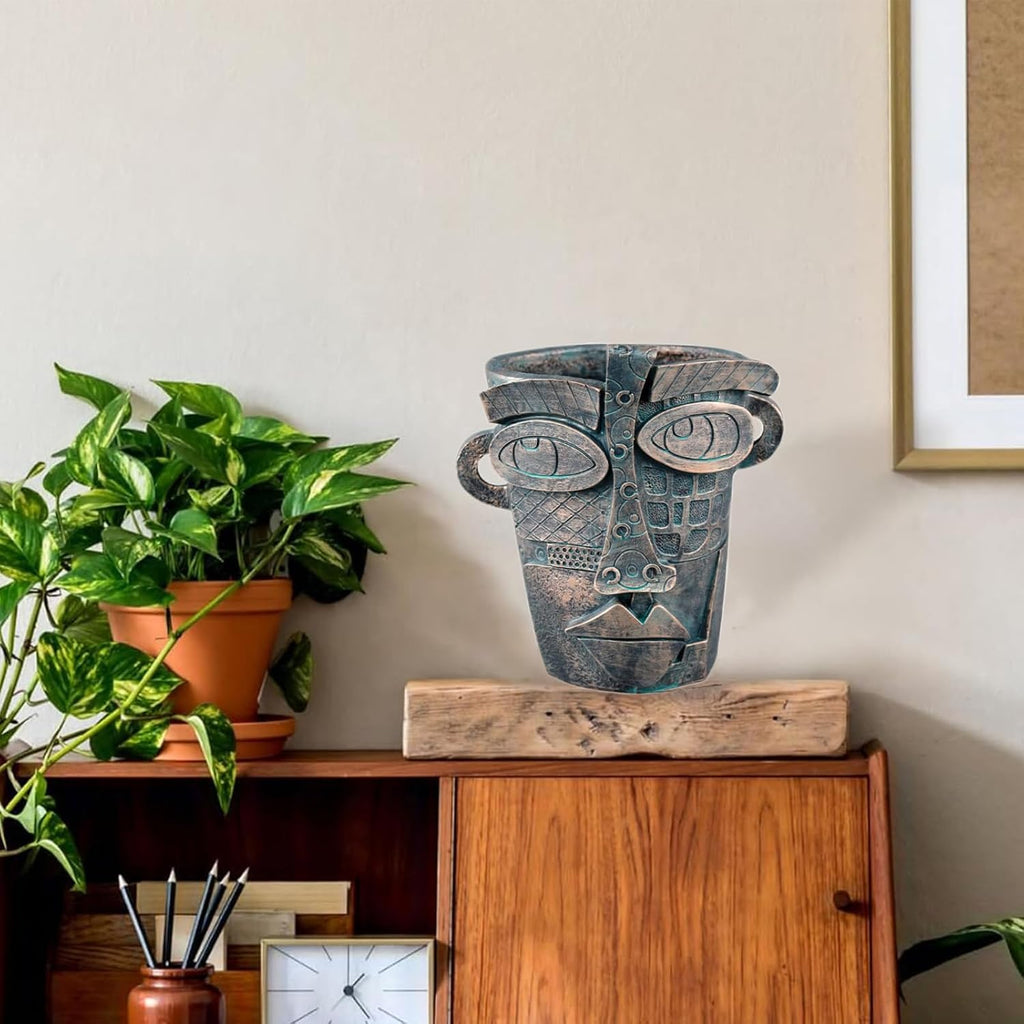 Bronze Abstract Face Planter Pots Unique Head Plant Pots Funny Face Flower Pot for Indoor Plants Home Art Table