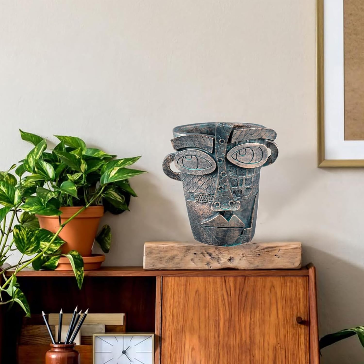 Bronze Abstract Face Planter Pots Unique Head Plant Pots Funny Face Flower Pot for Indoor Plants Home Art Table