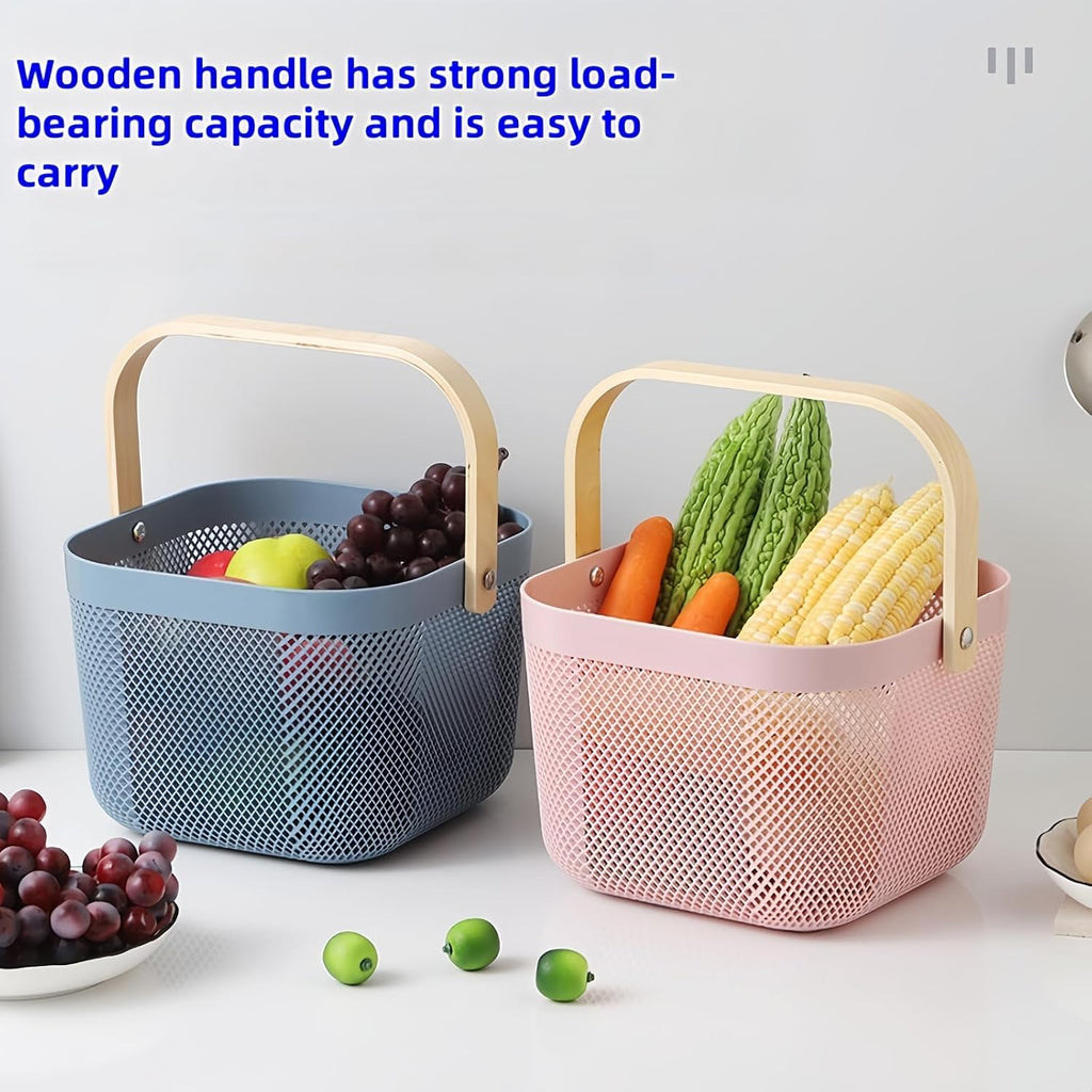 3pcs Collapsible Wooden Handle Plastic Harvest Basket - Rectangular Garden Storage Basket for Picking and Collecting