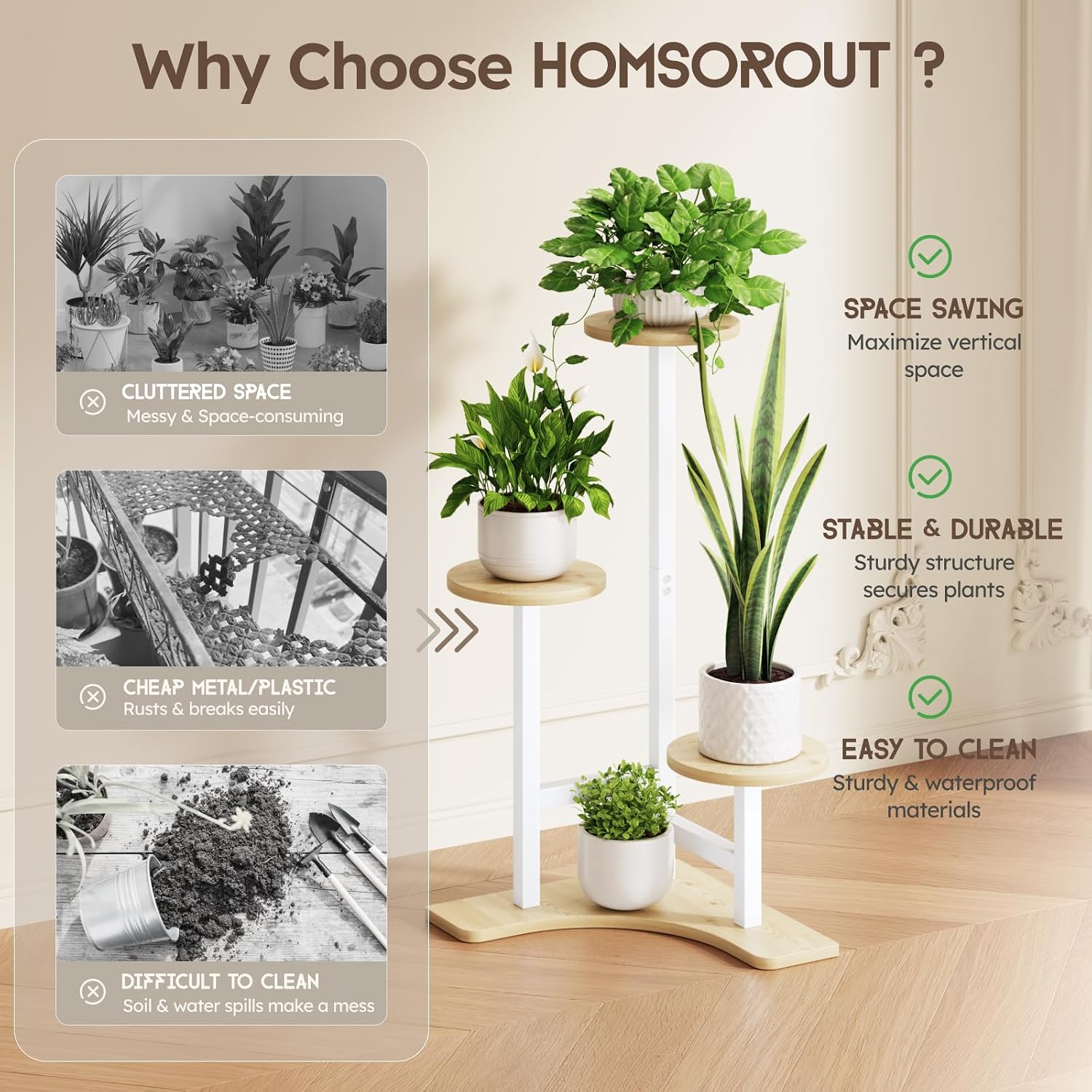Plant Stand Indoor, 3 Tier Corner Plant Stand for Multiple Plants, Metal Corner Shelf Flower Rack Organizer for Living