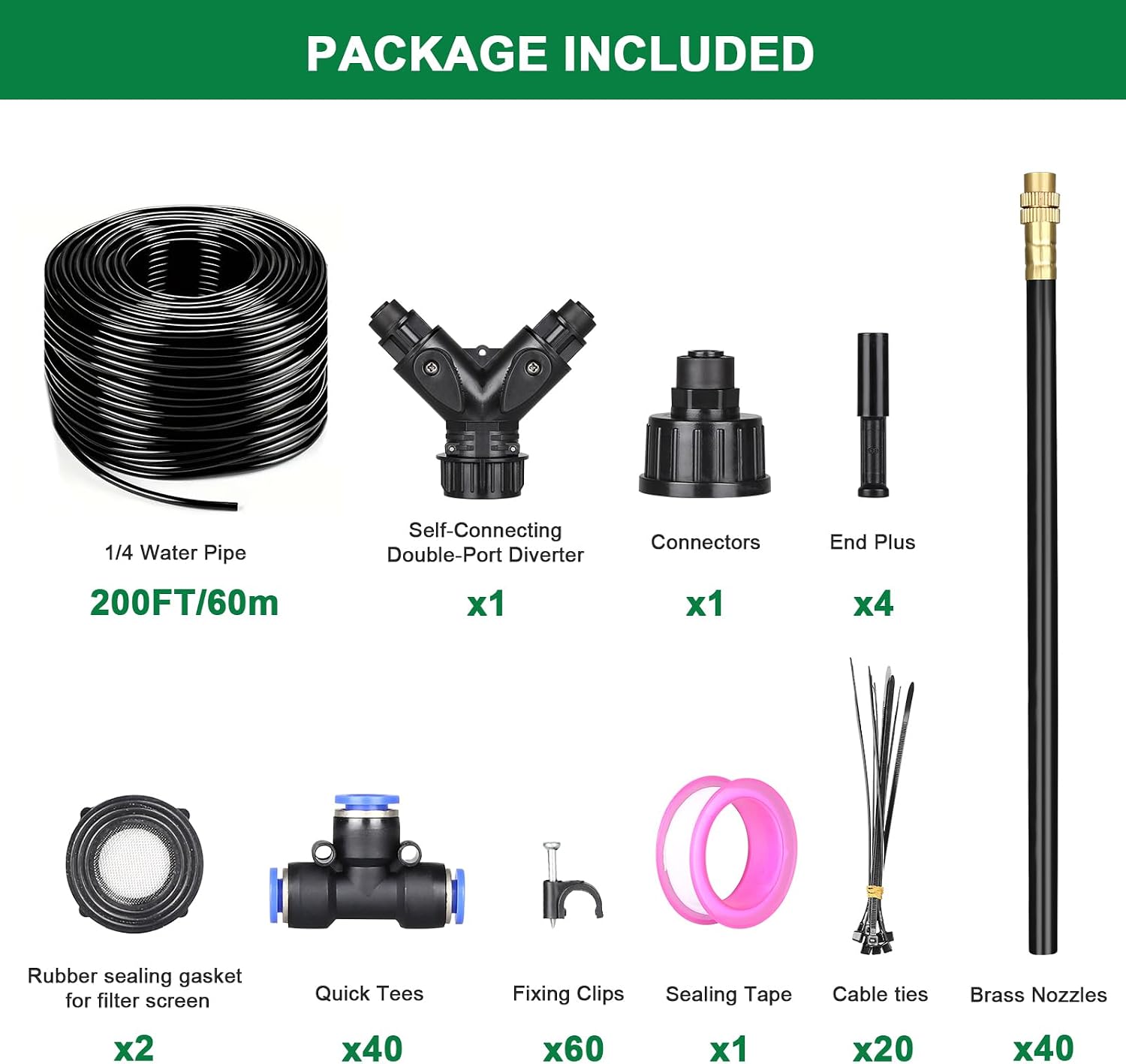 Drip Irrigation System, 2026-Upgrade 200Ft 1/4" Garden Watering System with 40 Pcs 360° Adjustable Copper Nozzles, DIY