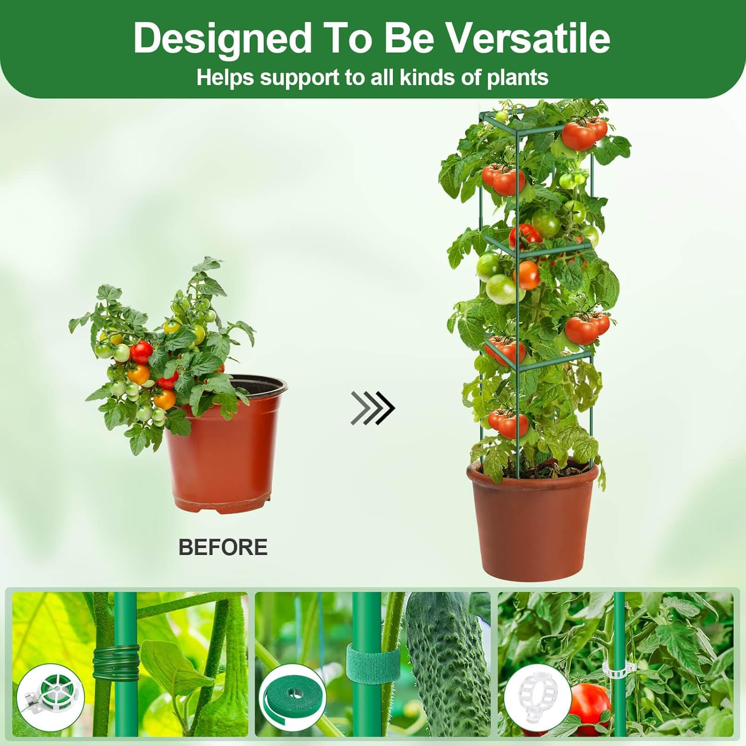 Lezmarket 3 Pack Tomato Cages for Garden, Tomato Trellis for Raised Garden Bed with Plant Clips and Twist Ties for