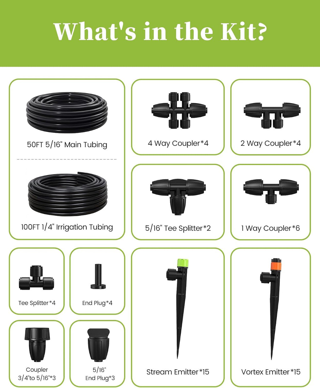 RAINPOINT Drip Irrigation System, Quick-Connect Garden Watering System Kit with Adjustable Emitters for Greenhouse