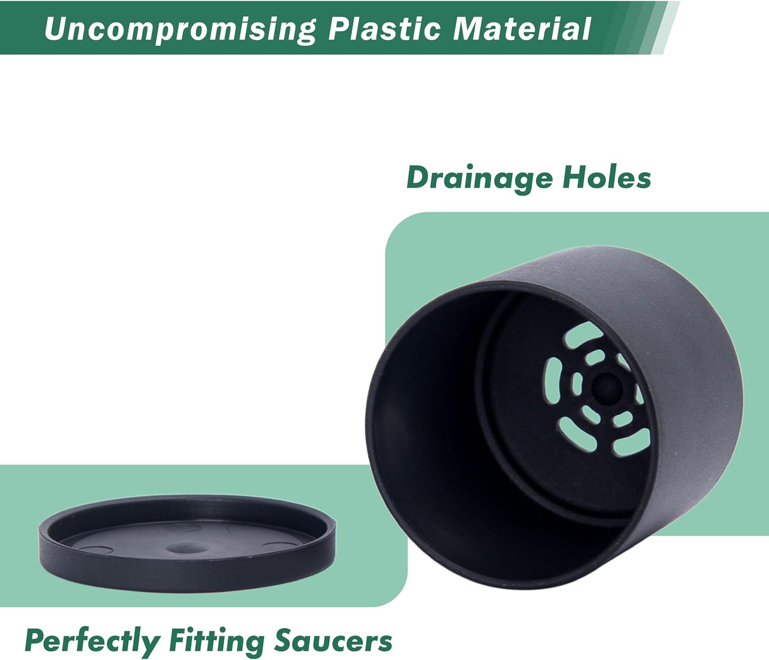 D'vine Dev 10-Pack Plastic Pots with Saucers, 2-6.5 in, Black, 74-S-B | Multi-Size Planting Solution, Lightweight
