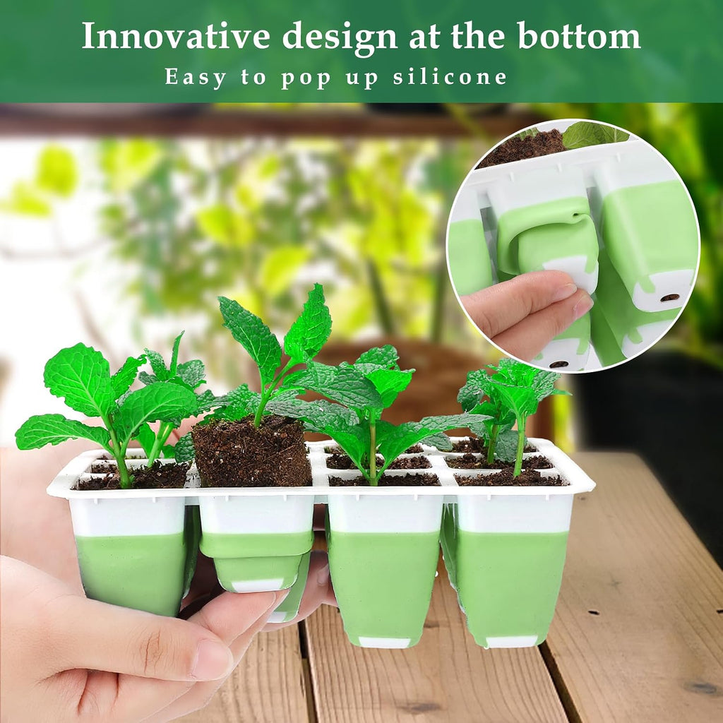 Seed Starter Tray, 72 Cells Indoor Seed Starter Kit, Flexible Silicone Designed Seedling Starter Trays, Germination