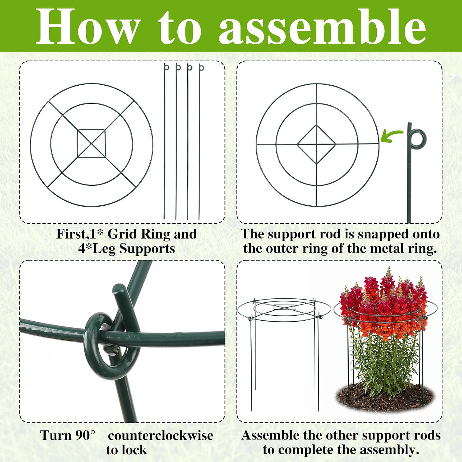 Peony Cages and Supports - 4 Pack Metal Plant Support Ring | Outdoor Indoor 11.8" Dx17.7 H Garden Stakes with 4 Legs