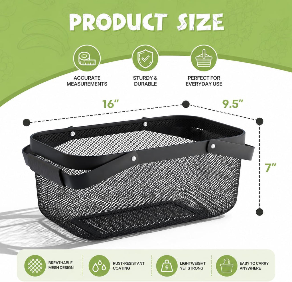 Garden Harvest Basket, Metal Mesh Picking Basket with Attached Handles | No assembly required; attached handles make