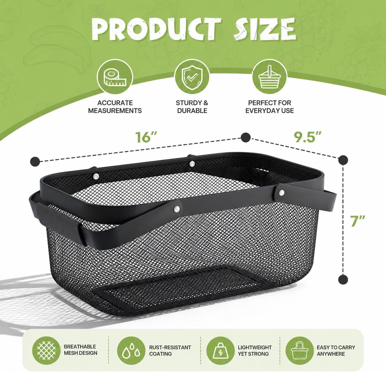 Garden Harvest Basket, Metal Mesh Picking Basket with Attached Handles | No assembly required; attached handles make