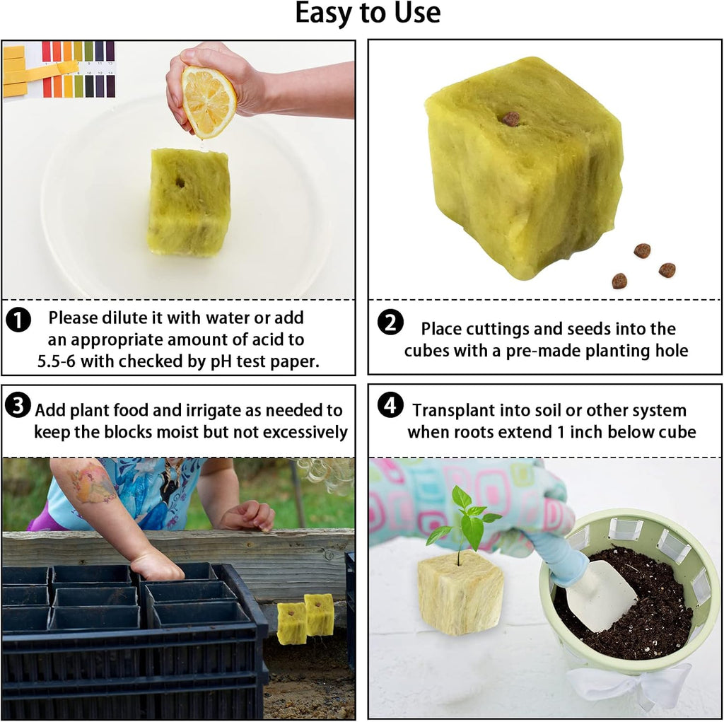 1.5 Inch Rockwool Cubes for Hydroponics Seed Starter, Rock Wool Planting Cubes Hydroponic Garden Grow Plugs for