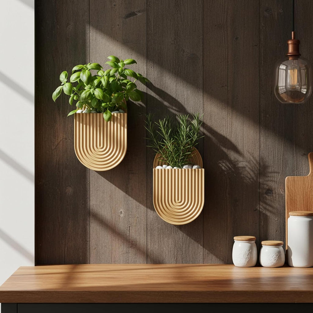 Wooden Wall Vase Set of 2, Bamboo Boho Wall Decor Planters Holder for Indoor Plants, for Entryway, Hallway, Bathroom