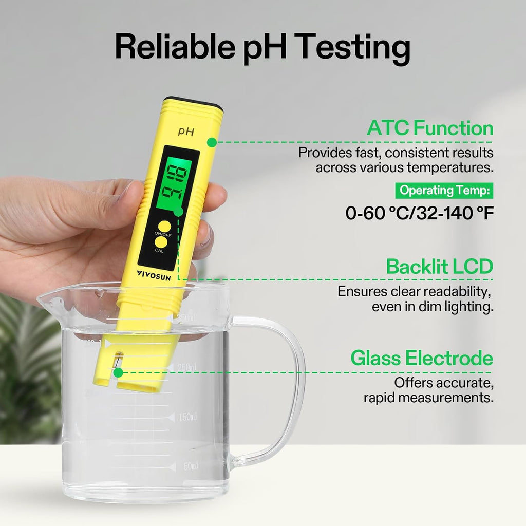 VIVOSUN Digital pH Meter, 3-in-1 TDS/EC/Temperature Meter, 3-in-1 Soil Moisture/pH/Light Tester Combo for Home, Garden