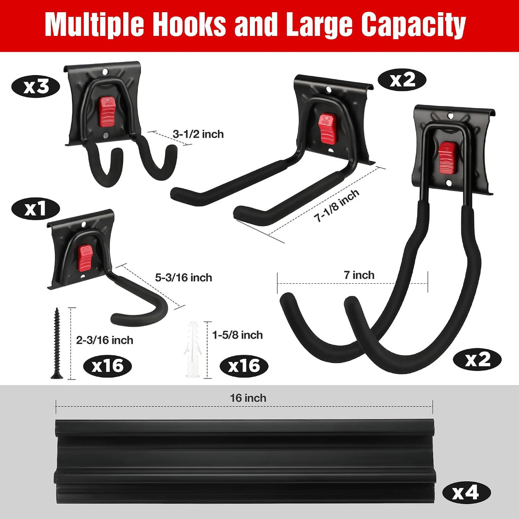 WORKPRO 64" Garage Tool Organizer Wall Mount with 8 Adjustable Hooks | Garage Organization, Garden Tool Rack System, 4