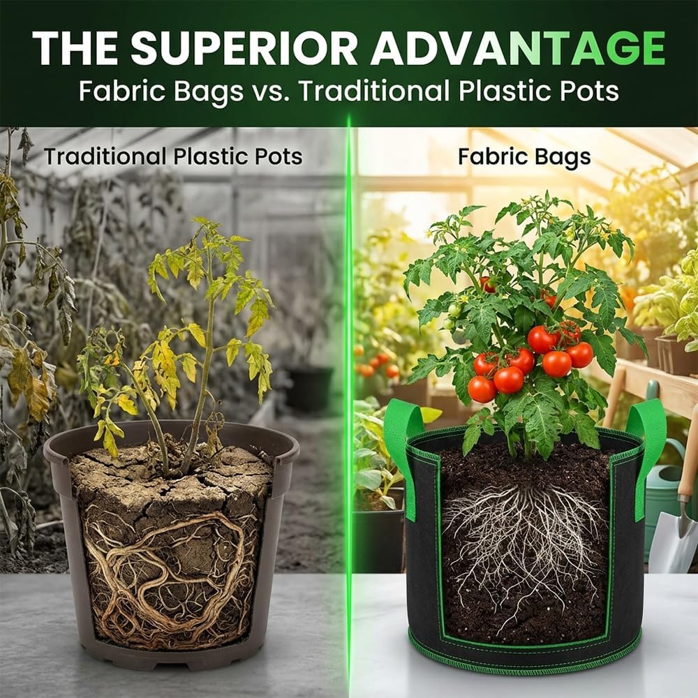 Thickened Fabric Grow Bags with Handles, Heavy Duty 5 Gallon&10 Gallon Reusable Plant Grow Bags for