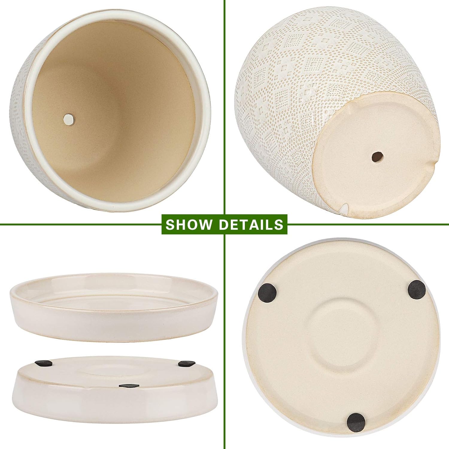 Docrin Ceramic Plant Pots Indoor, 6.6 + 5.5 Inch Planters with Drainage Holes and Saucer for Home/Office - Set of 2