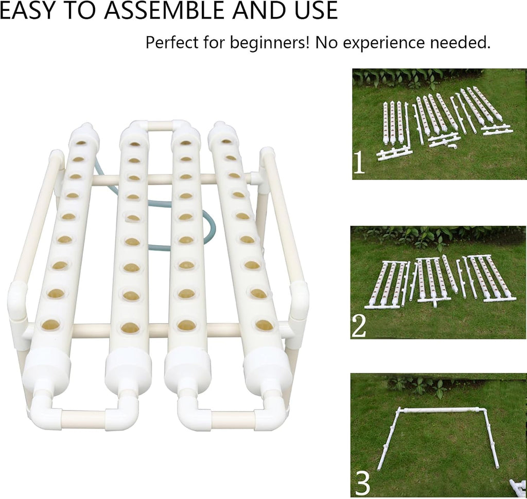 INTBUYING Hydroponics Growing System 36 Holes 4 Pipes 1 Layer Plant Site Grow Kit Horizontal with Water Pump, Nest