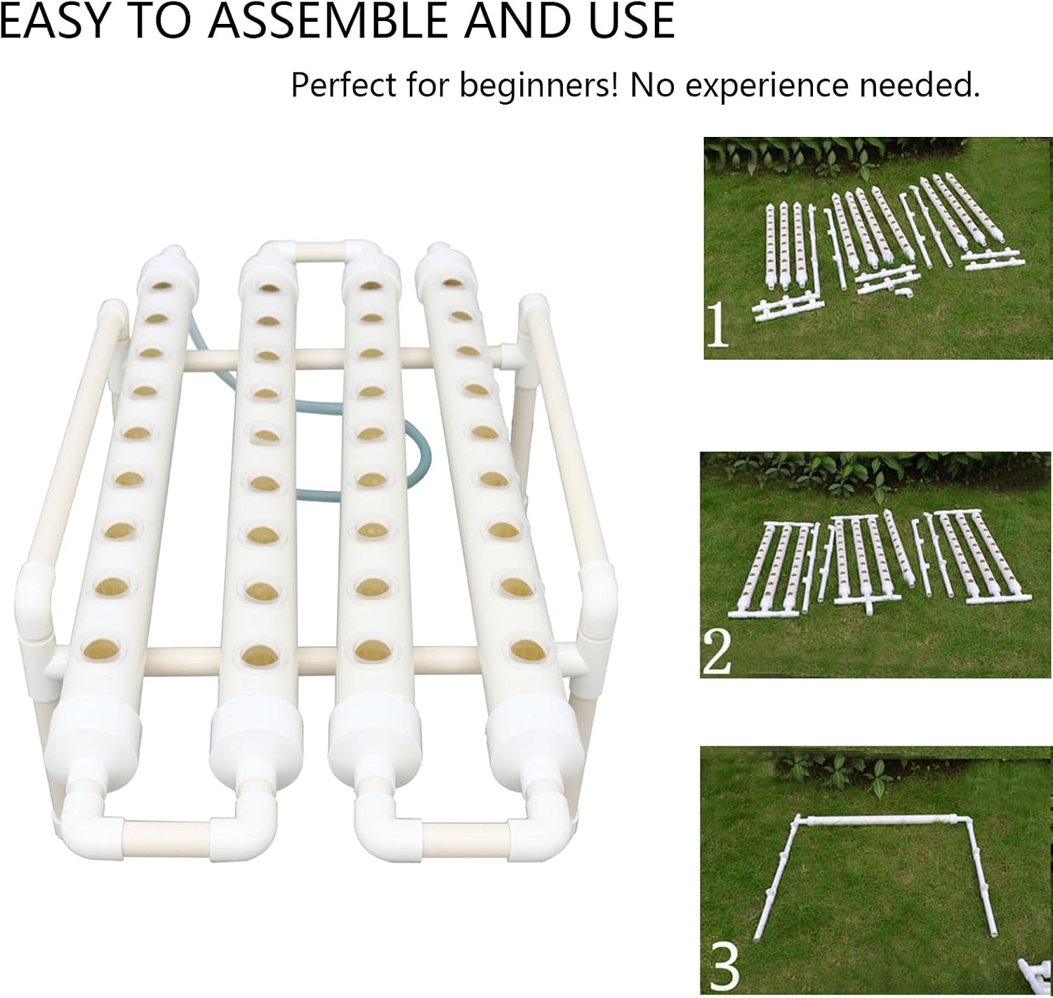 INTBUYING Hydroponics Growing System 36 Holes 4 Pipes 1 Layer Plant Site Grow Kit Horizontal with Water Pump, Nest