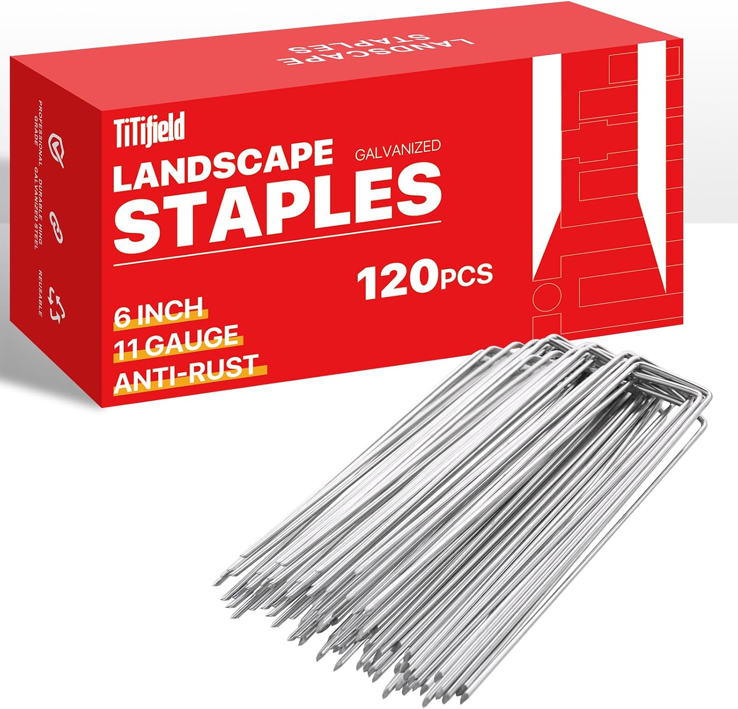 Landscape Staples 6 Inch 120 Pack 11 Gauge Galvanized Landscaping Fabric Pins Anti-Rust SOD Staples Ground Stakes for