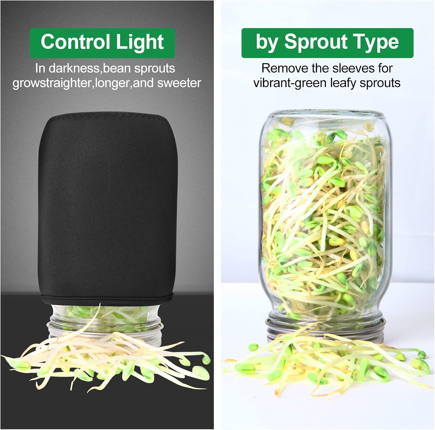 Sprouting Jar Kit, 32 OZ 2 Large Wide Mouth Mason Jars with Sprout Lids, Premium Canning Lids, Blackout Sleeves, Tray