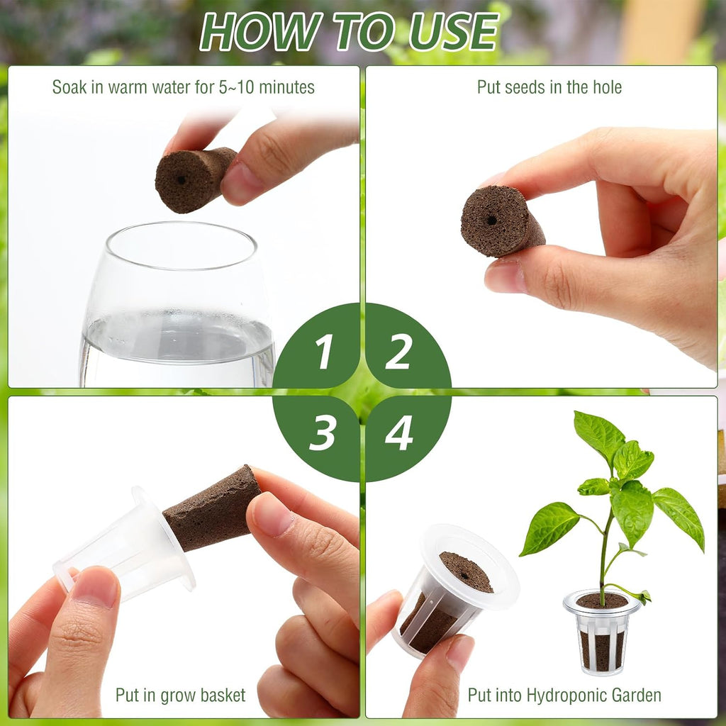 200 Pcs Grow Sponges Pods Kit, Includes 100 Grow Sponges, 100 Root Plant Basket, Root Growing Kit Replacement Pod Cups