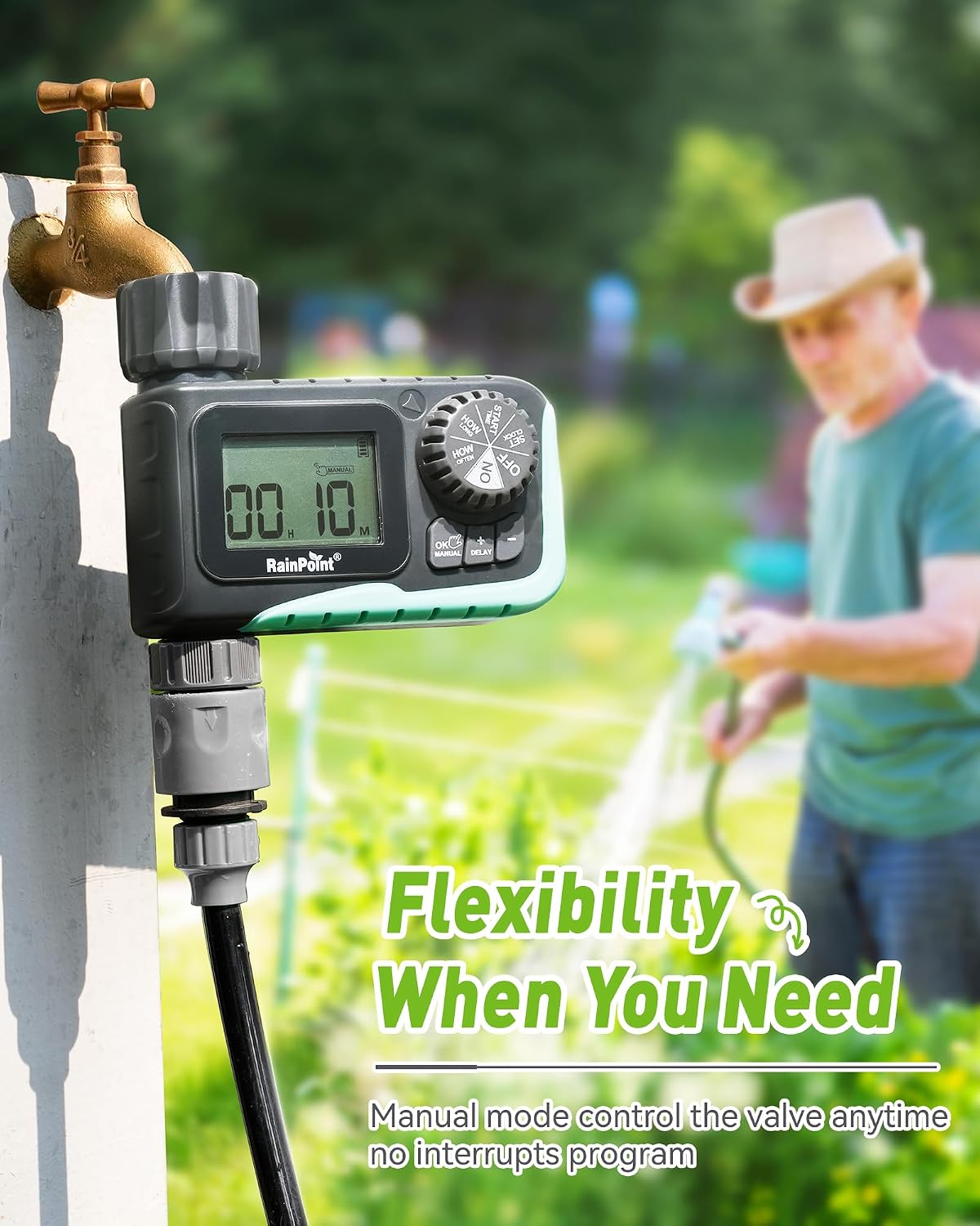 RAINPOINT Sprinkler Timer Outdoor, Water Timer for Garden Hose, Programmable Watering Irrigation Timer with Rain
