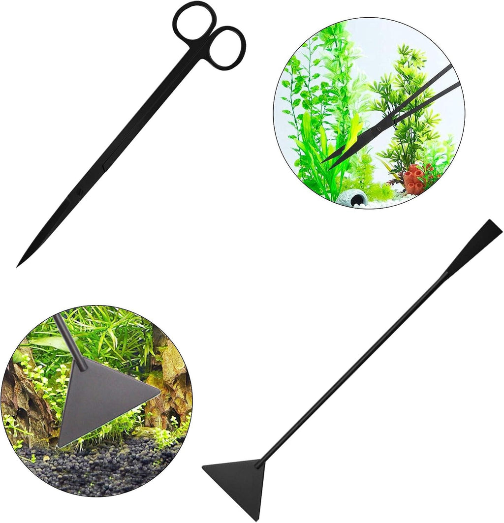 Aquascaping Tools 7 in 1 Kit Aquarium Plant Scissors Tools Set Curved & Waved Scissor Tweezers Spatula Stainless Steel