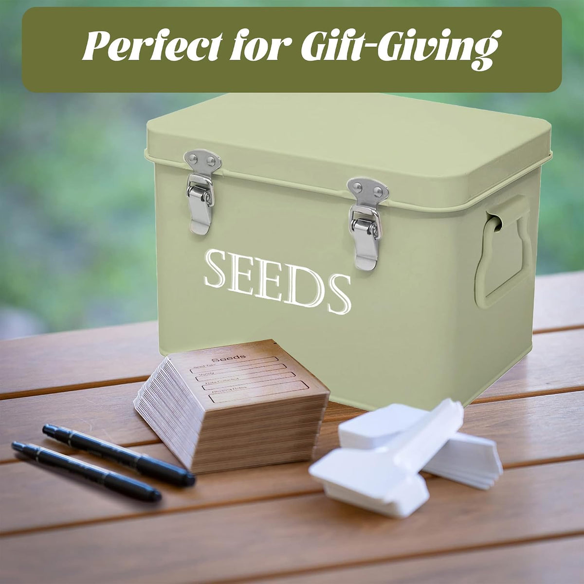 Ecopark Seed Storage Box, Professional All-in-one Kit | with 2 Pens, 20 Plant Labels and 50 Seed Envelopes, Metal