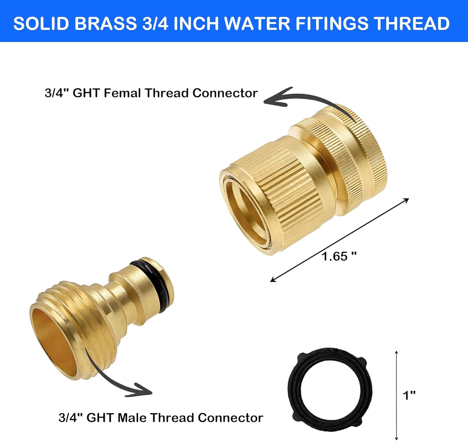 Hourleey Garden Hose Quick Connector, Solid Brass 3/4 Inch GHT Thread Garden Quick Connect Kit, Male and Female No-Leak
