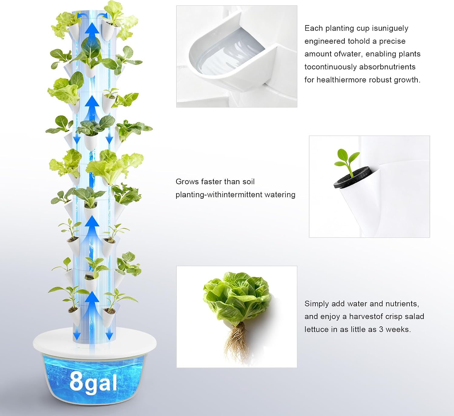 Vertical Hydroponic Growing System – Indoor & Outdoor Herb Garden Tower, 36 Plant Pods with Timer, Smart Automated