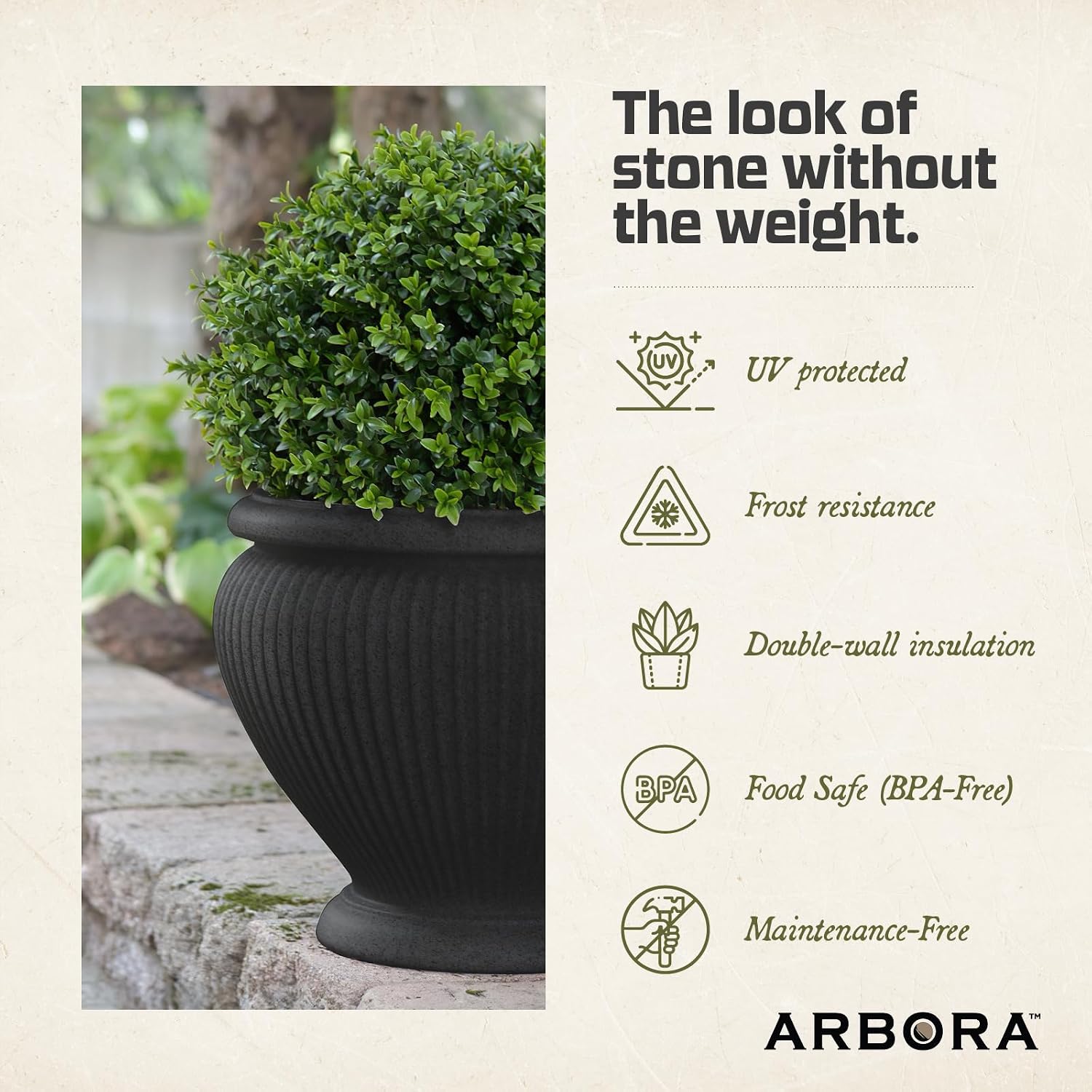 ARBORA 18" Cannes Urn Planter - Lightweight Polyresin Decorative Plant Pot | Lightweight with Stone-Like Look, UV +