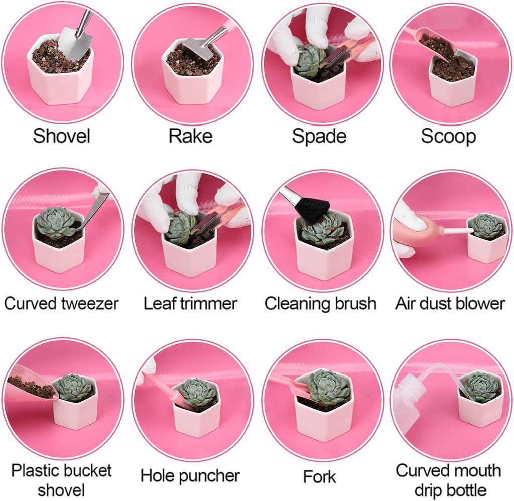 ANPHSIN 44pcs Small Gardening Tools Gifts for Women Beginners, Pink | Garden Hand Tools Set for Indoor Succulent