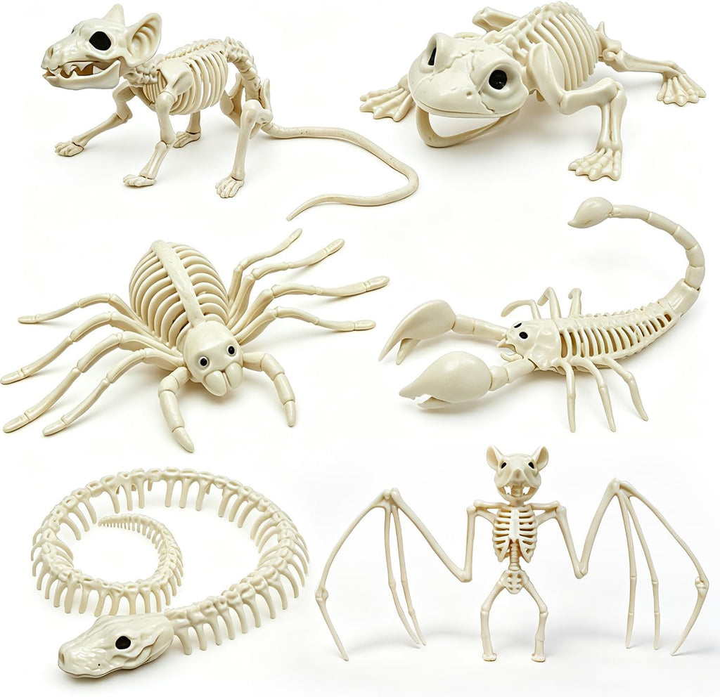 6PCS Halloween Animals Skeleton with Bendable Tails and Movable Jaws