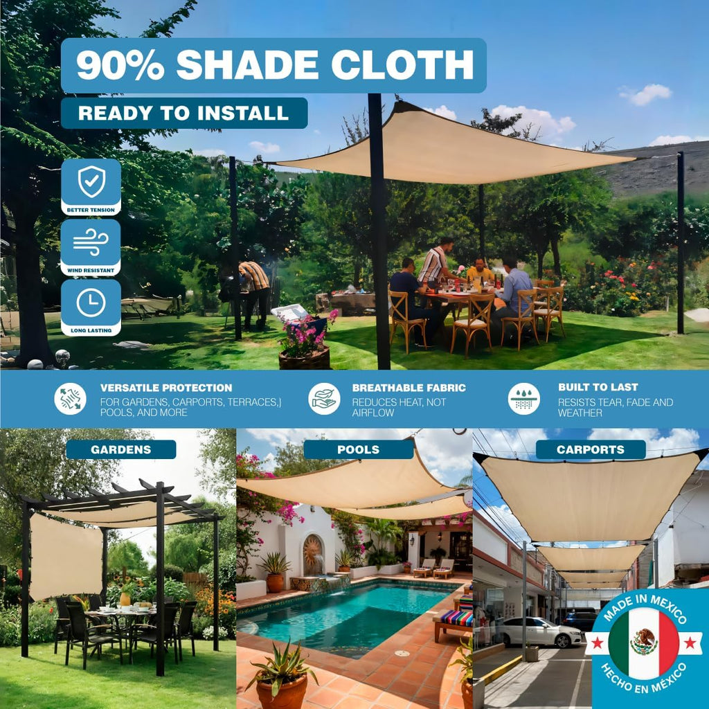 90% Shade Cloth – FT Durable HDPE Mesh Tarp with Grommets, UV Protection Sunblock Net for Garden, Greenhouse, Patio