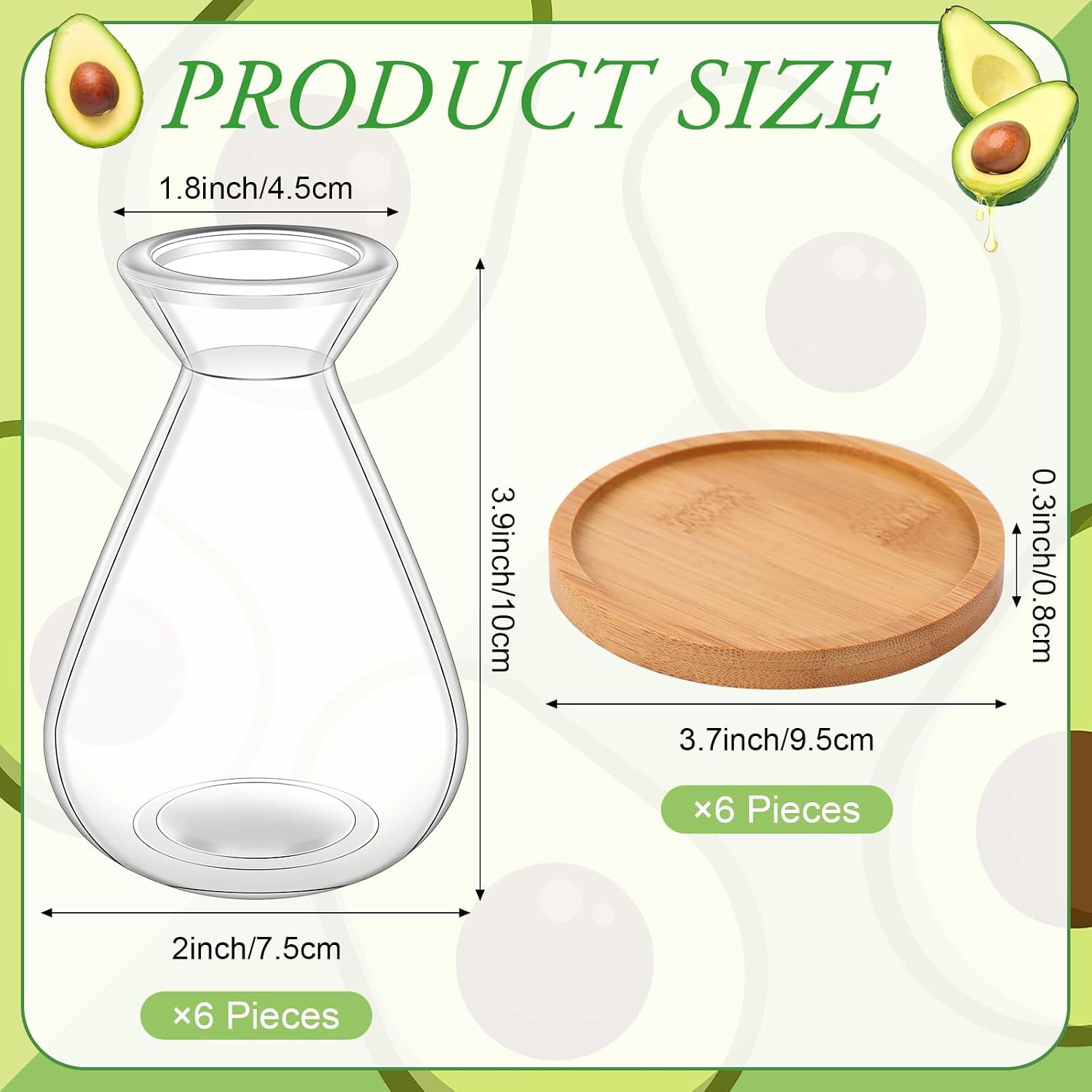 6Pcs Small Avocado Seed Starter Vase with Bamboo Base Avocado Tree Growing Vase Kit Avocado Seed Sprout Starter Vase